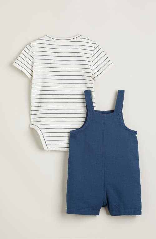 Nordstrom Cotton Bodysuit & Shortalls Set In Navy Denim Stripe- Navy Denim