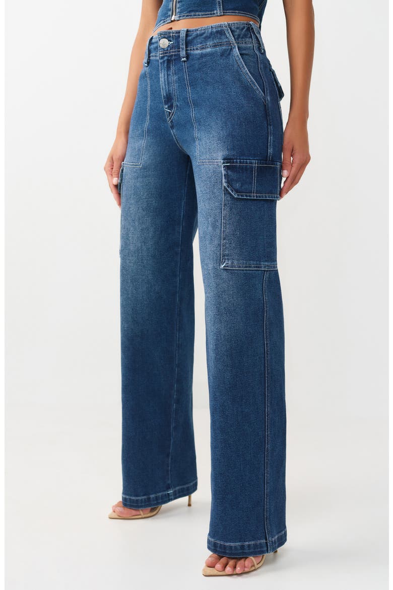 Cargo Straight Leg Jeans, Alternate, color, MEDIUM BLAZE WASH