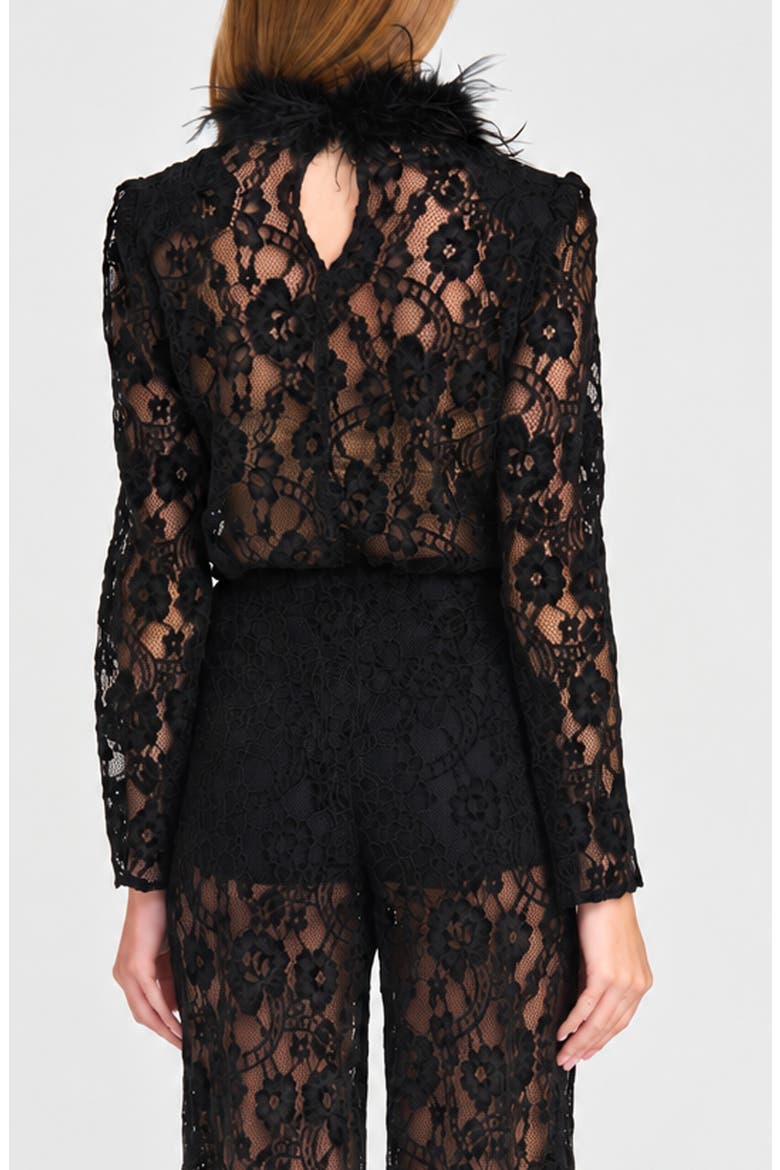 x Rose Lola Broadway Lace Top with Ostrich Feather Trim, Alternate, color, BLACK