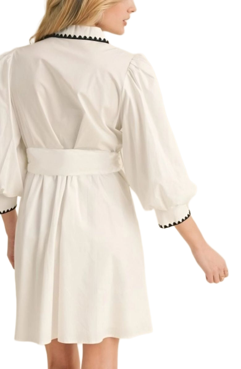Knit and Lounge Embroidered Belted Tunic Dress, Alternate, color, White / Black Trim