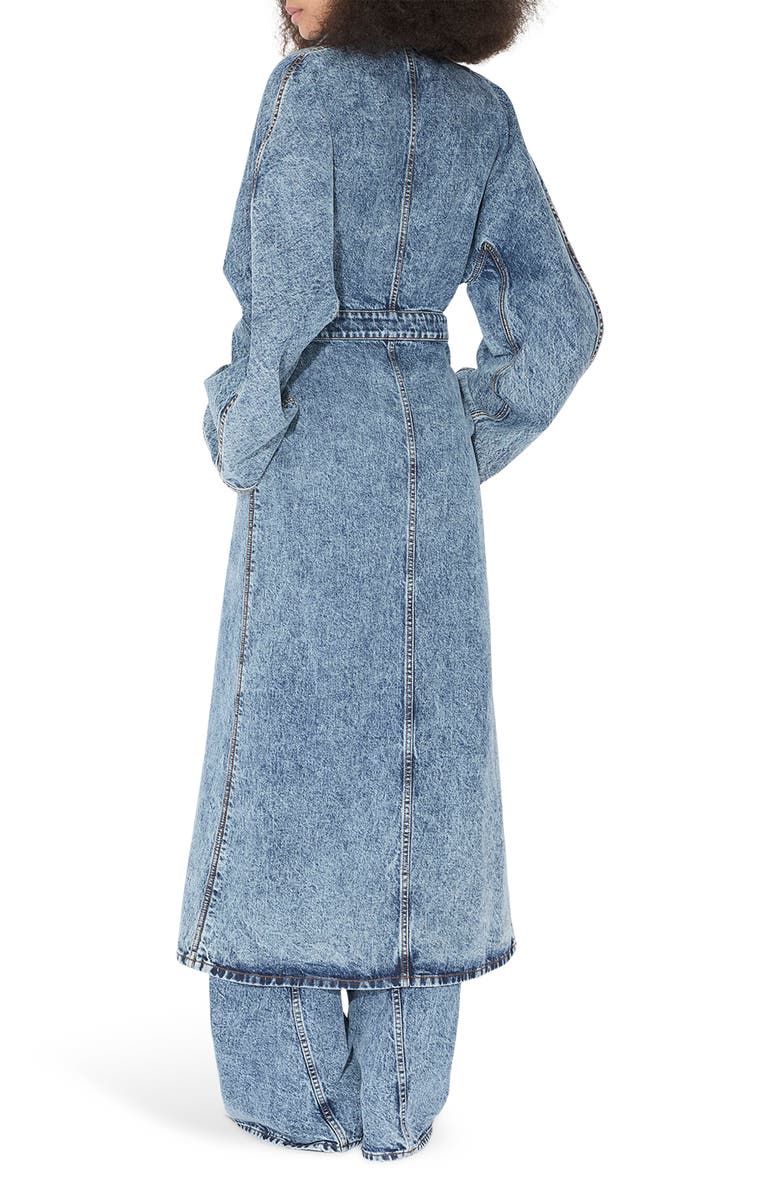 Alaïa Spiral Asymmetric Denim Trench, Alternate, color, Bleu Neige
