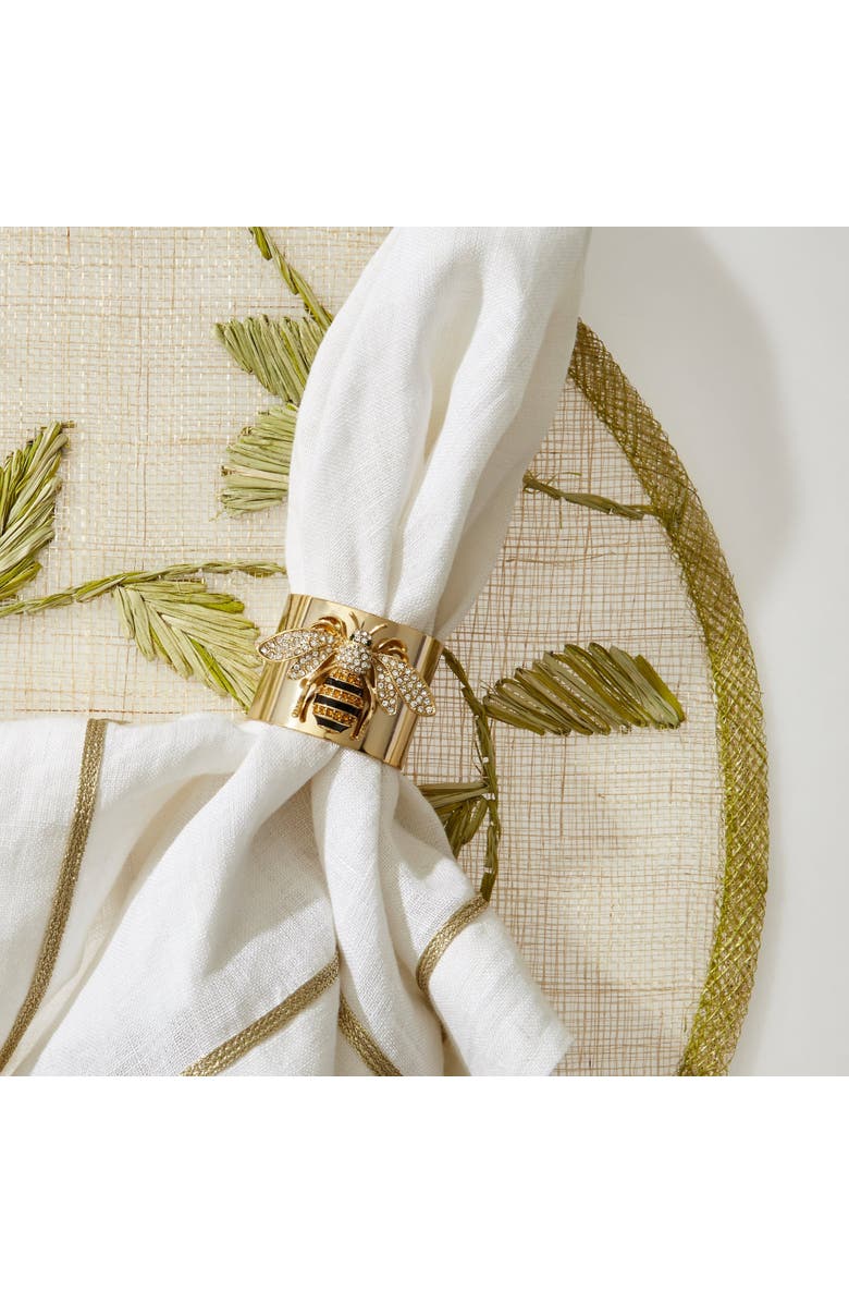 Joanna Buchanan Gold trim linen dinner napkin, set of two, Alternate, color, White