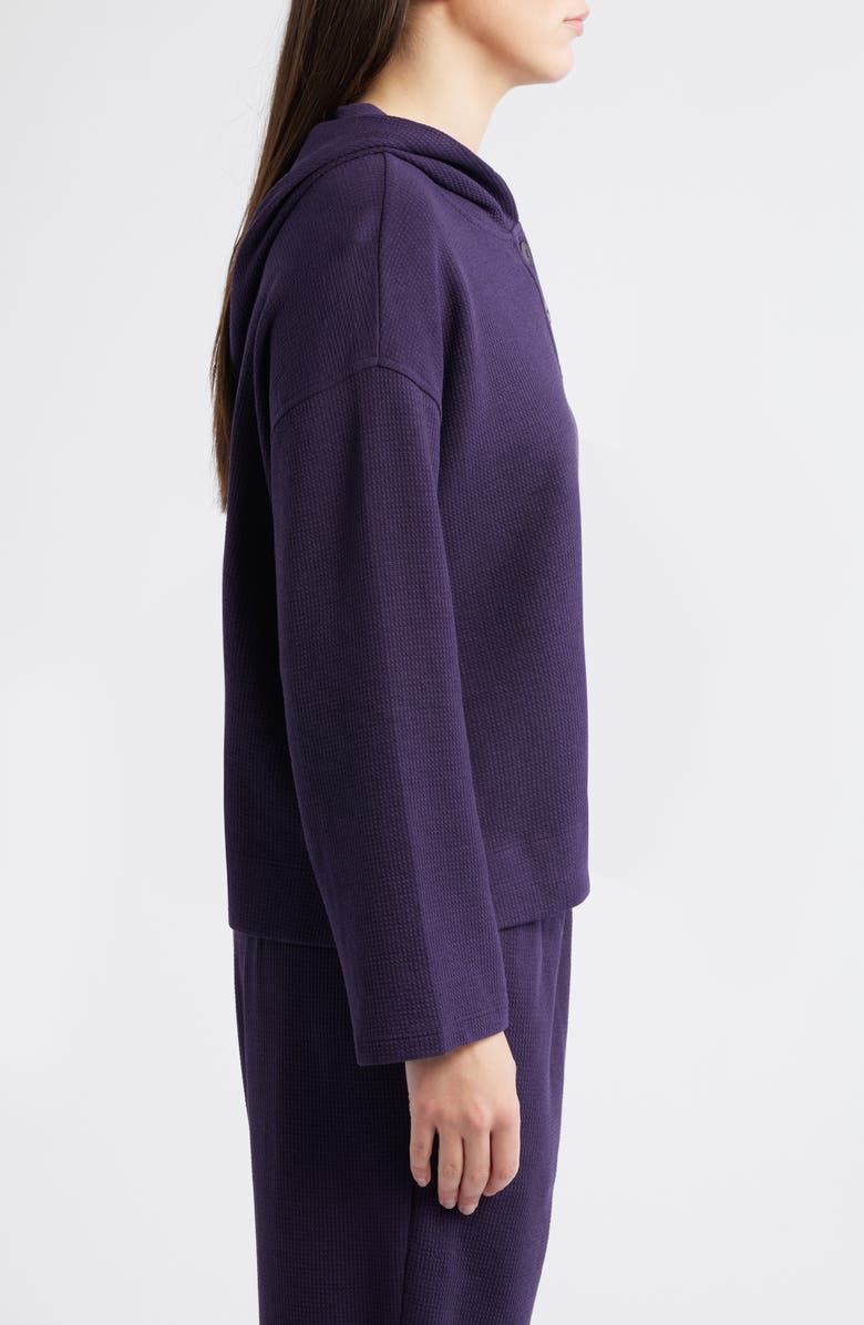 Eileen Fisher Hooded Cotton Blend Thermal Knit Top, Alternate, color, Aubergine