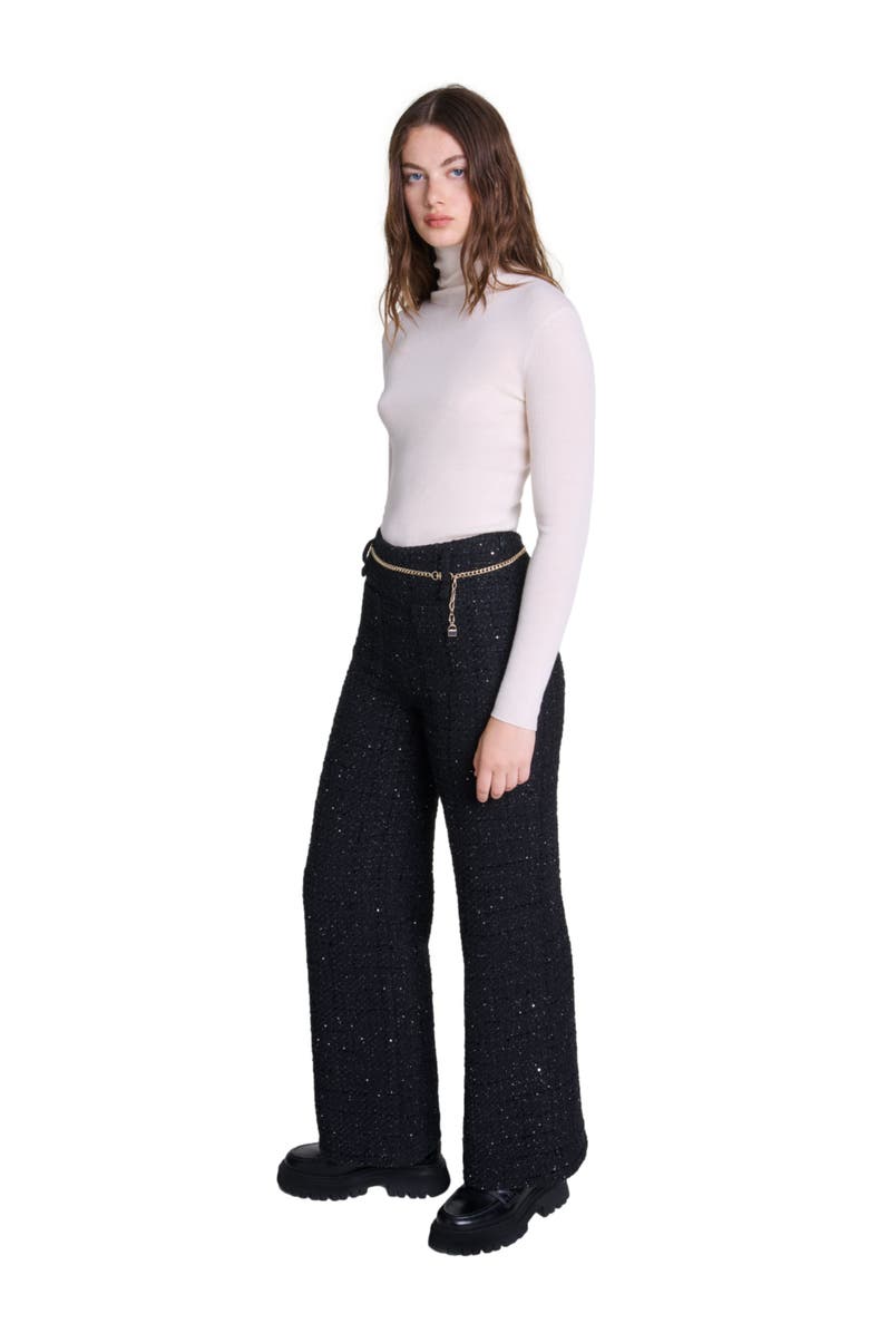 maje Sequinned tweed trousers, Alternate, color, 