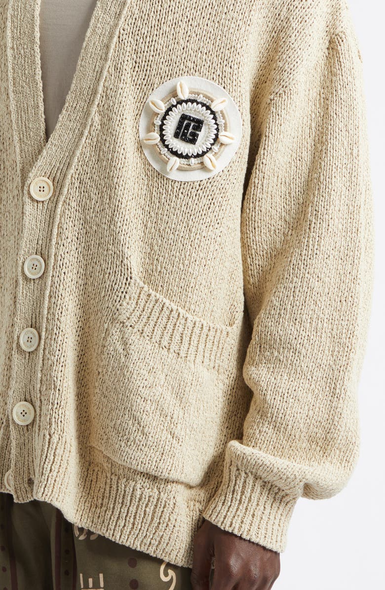 Balmain Light Cotton Blend Cardigan, Alternate, color, Beige