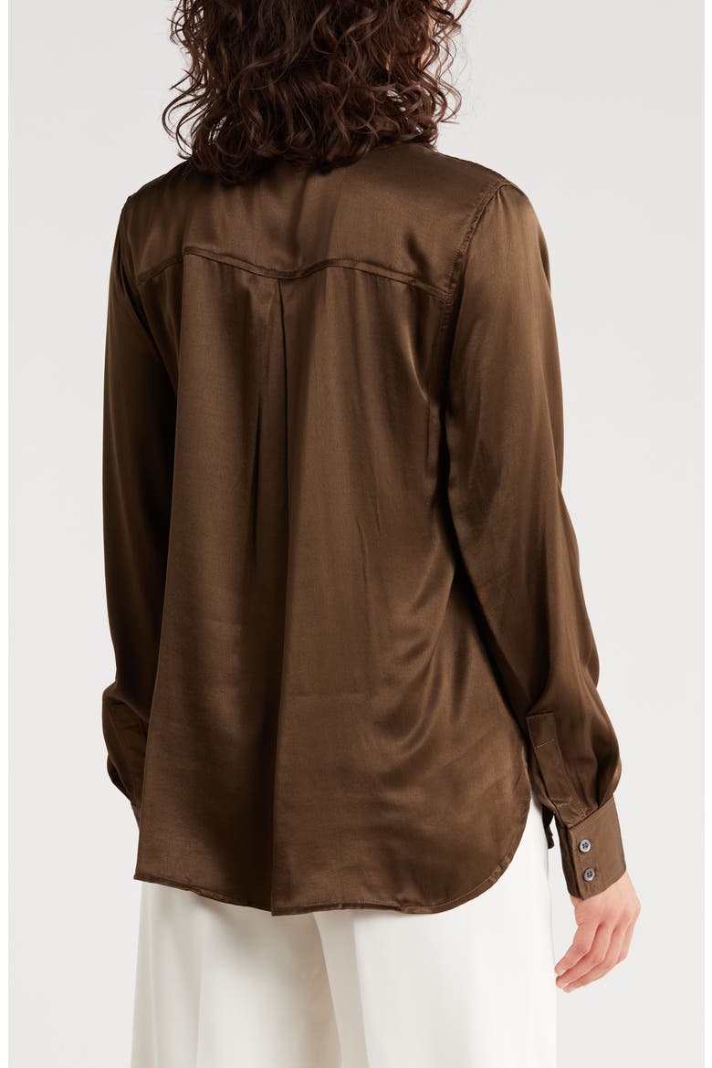 Long Sleeve Satin Button-Up Shirt, Alternate, color, CHOCOLATE