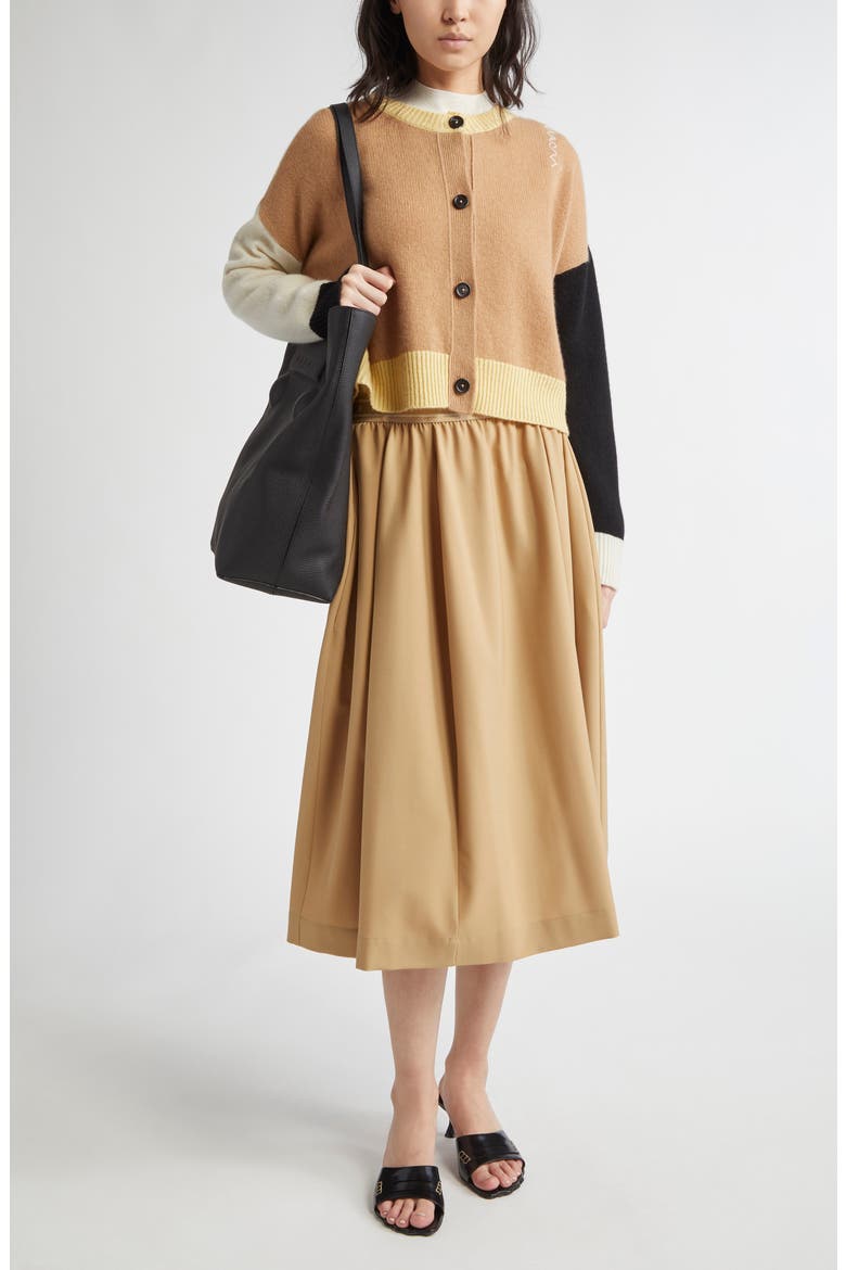 Colorblock Boxy Crop Cashmere Cardigan, Alternate, color, TAN