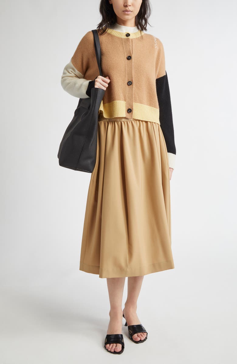Marni Colorblock Boxy Crop Cashmere Cardigan, Alternate, color, Tan