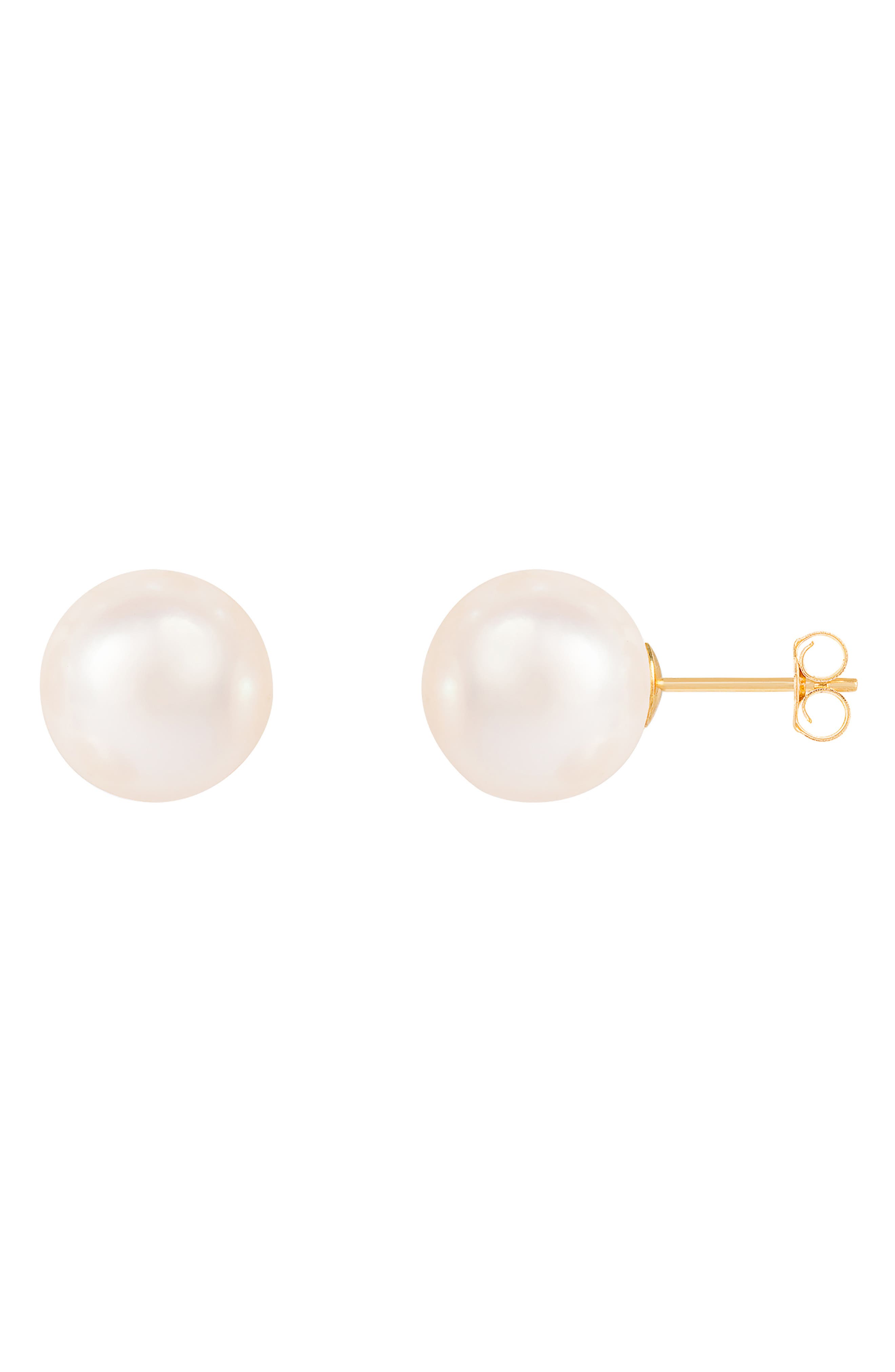 SPLENDID PEARLS 14K Gold 10-10.5mm Cultured Freshwater Pearl Stud Earrings