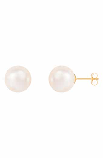 SPLENDID PEARLS 14K Gold 10-10.5mm Cultured Freshwater Pearl Stud Earrings