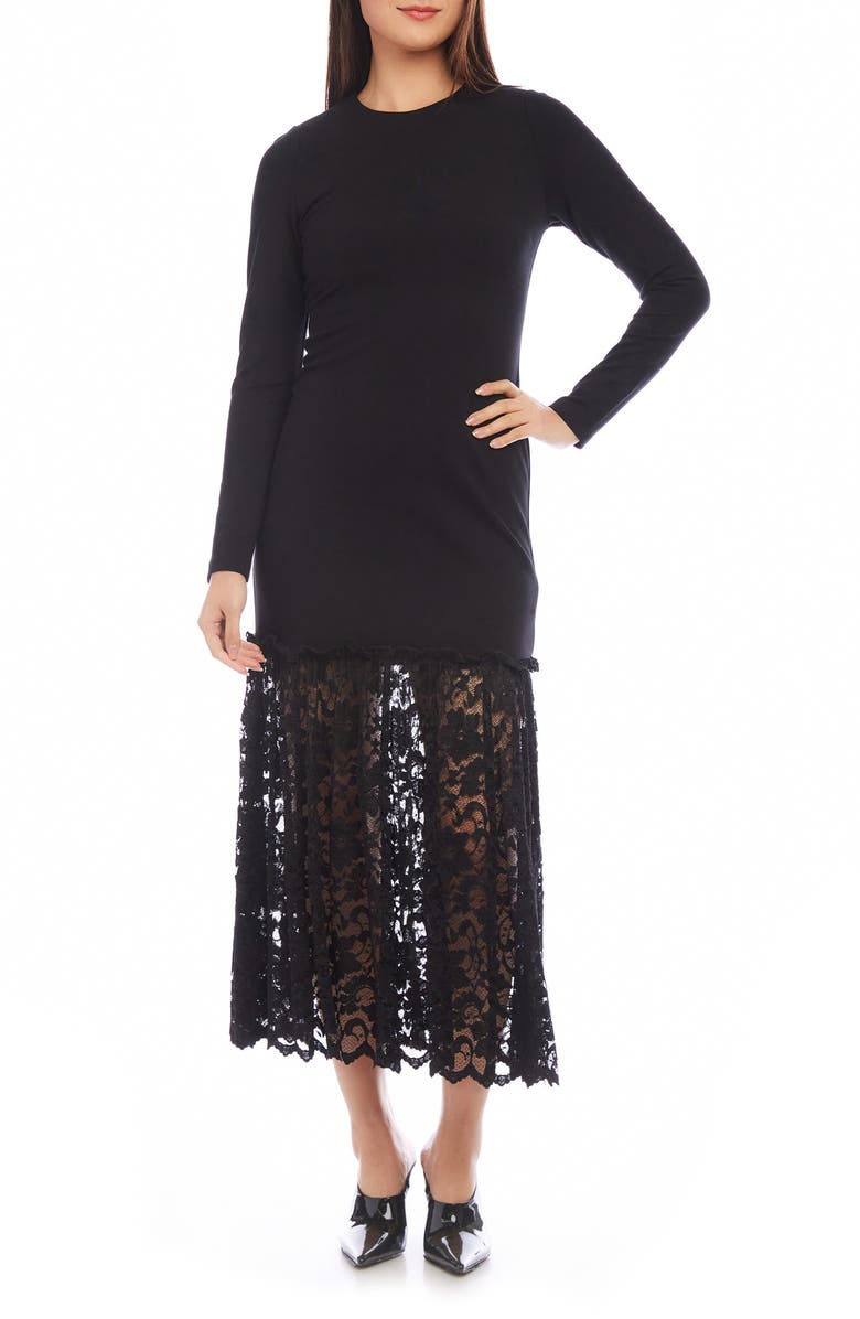 Karen Kane Candace Long Sleeve Lace Contrast Cocktail Dress, Main, color,