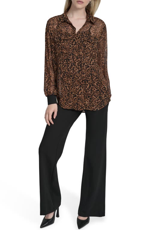Dkny Zebra Print Long Sleeve Mesh Shirt In Brown