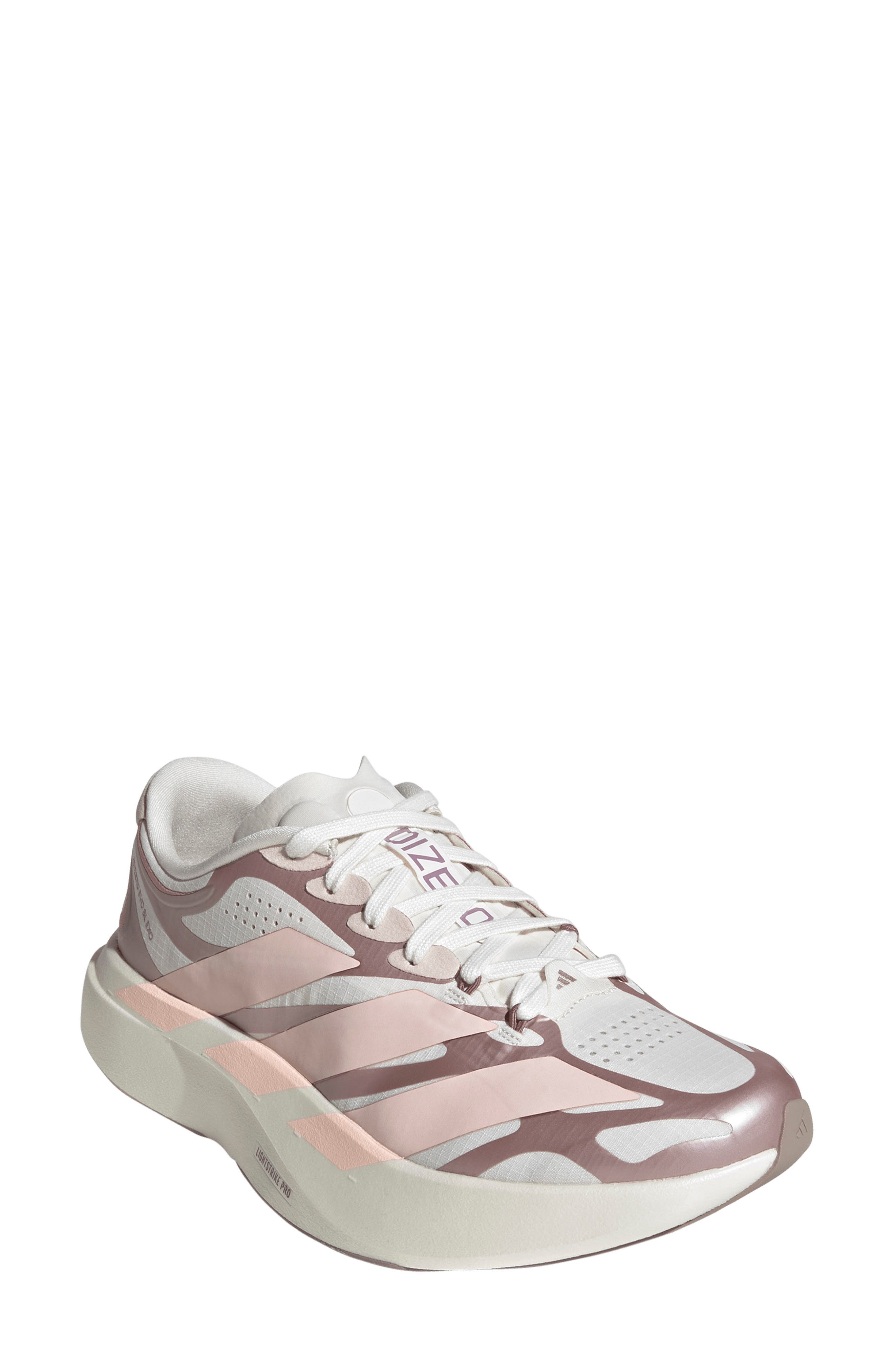 Adizero Evo SL EXO Running Shoe, Main, color, WHITE/ PINK/ VAPOUR GREY