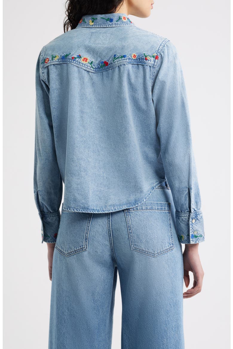 Bari Embroidered Western Chambray Button-Up Shirt, Alternate, color, FADED INDIGO FLORAL EMBROIDERY