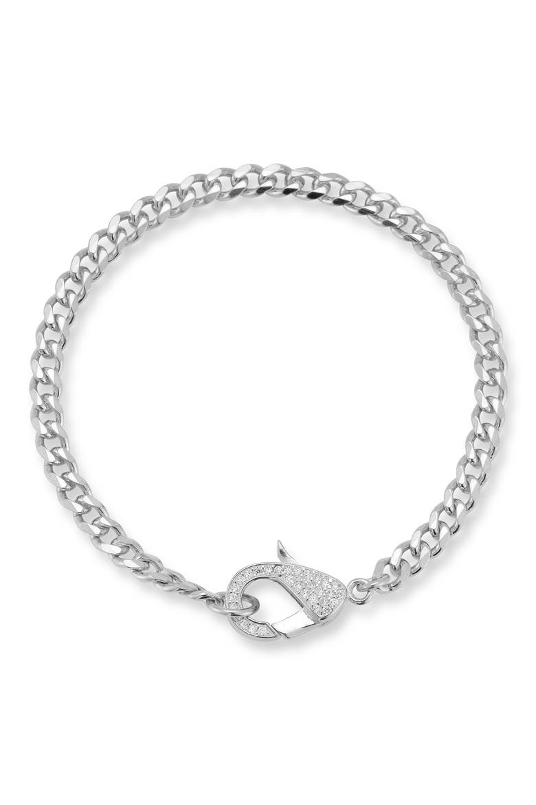 Pavé Cubic Zirconia Clasp Curb Chain Bracelet, Main, color, SILVER