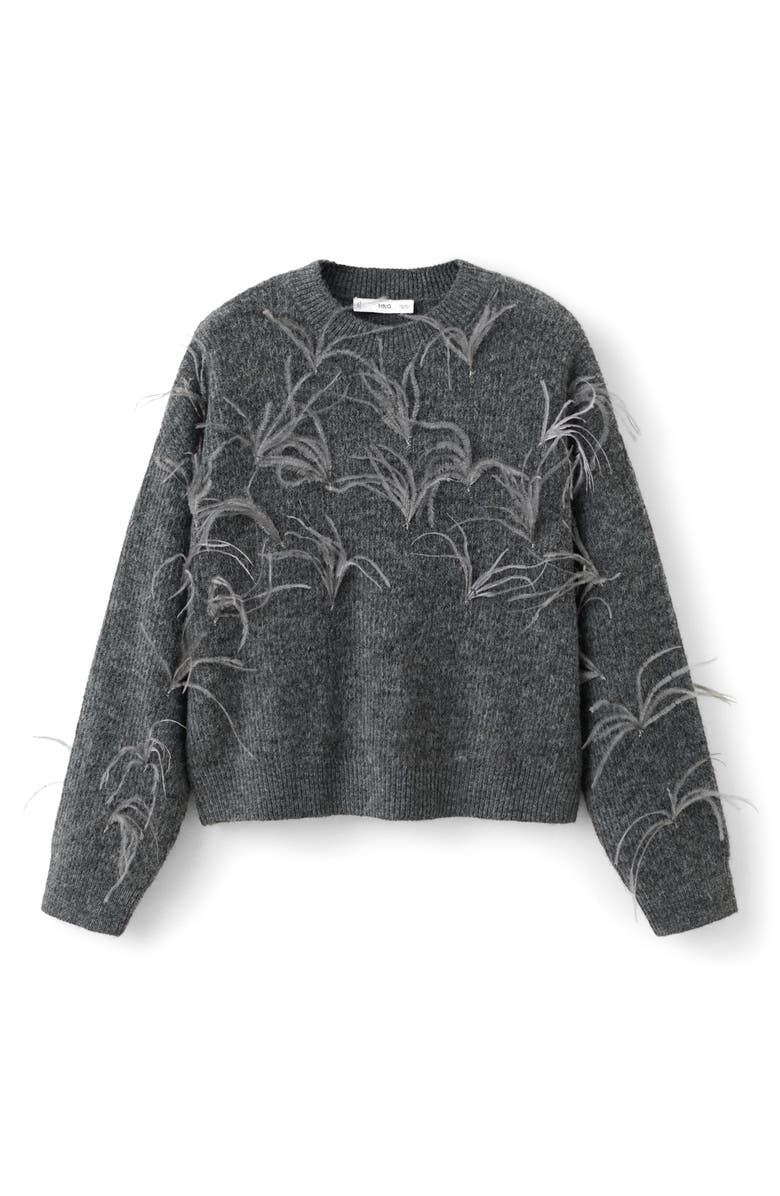 MANGO Feather Detail Sweater, Alternate, color, Medium Heather Grey