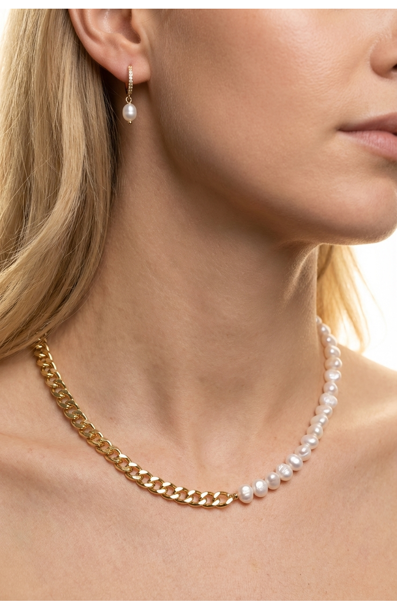 Joey Baby Baroque Pearl 18K Gold Plated Necklace And Pearl Drop Earring Set, Alternate, color, 18K Gold Plated / White Pearl