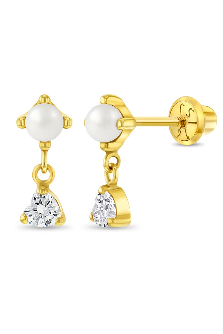 14k Dangle Heart & Pearl Girl Earrings, Main, color, Gold