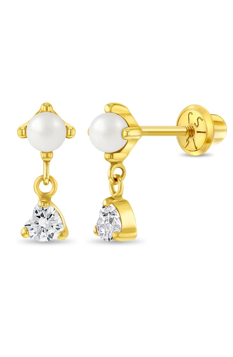 In Season Jewelry 14k Dangle Heart & Pearl Girl Earrings, Main, color, Gold