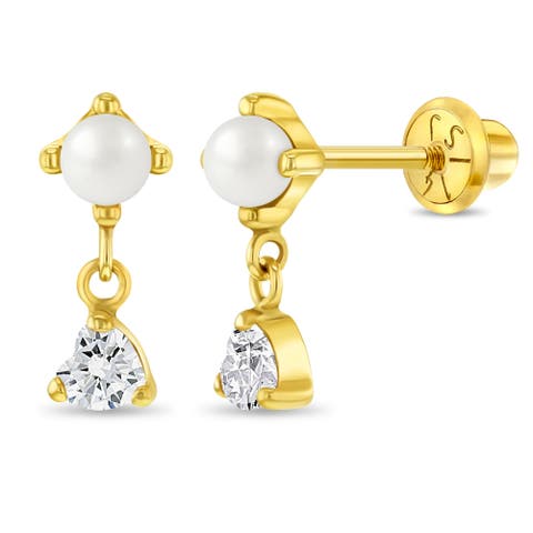14k Dangle Heart & Pearl Girl Earrings