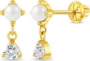 In Season Jewelry 14k Dangle Heart & Pearl Girl Earrings
