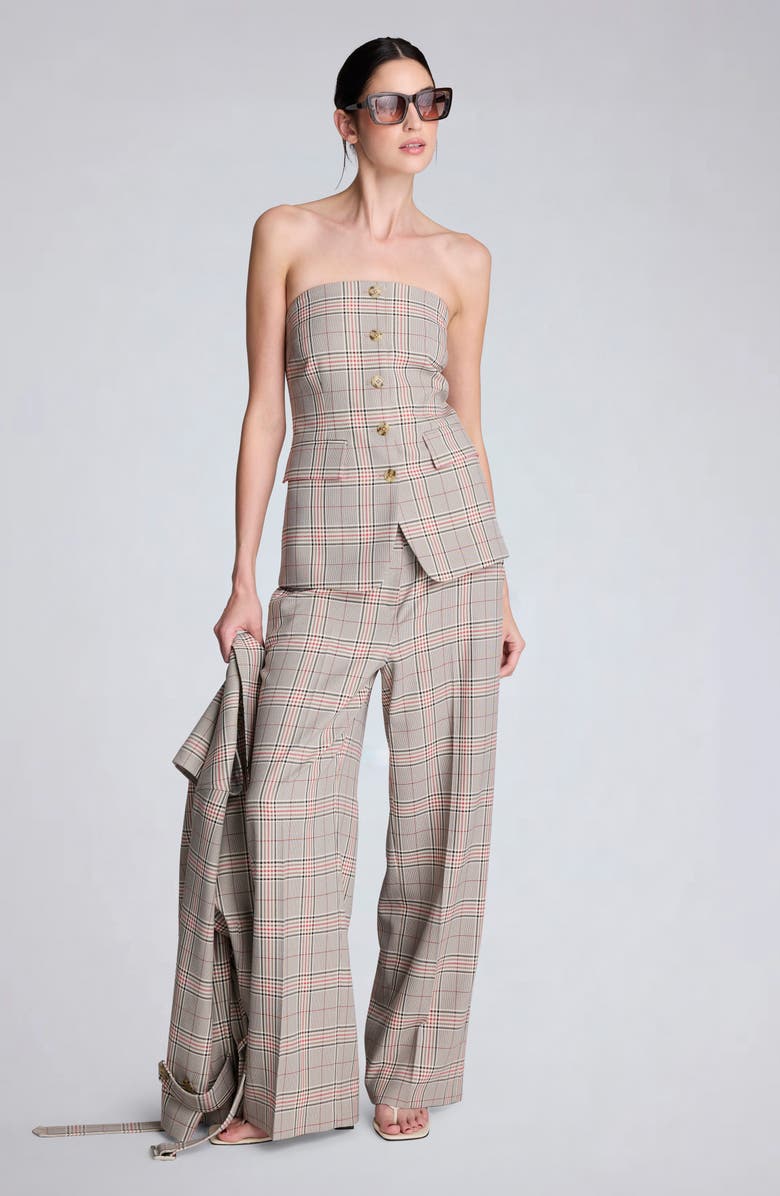 Kenneth Cole Plaid Strapless Vest, Alternate, color, Oyster Multi