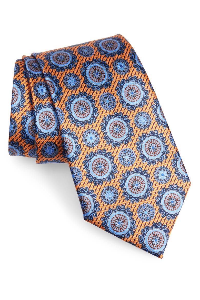 Ermenegildo Zegna Medallion Silk Tie, Main, color, YELLOW