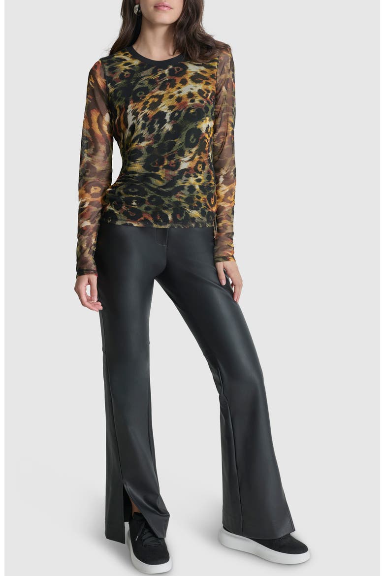 Print Long Sleeve Mesh Top, Alternate, color, ORANGE LEOPARD