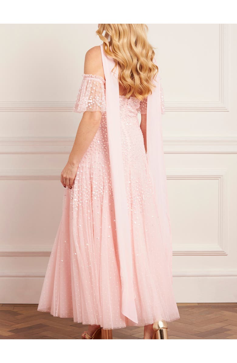 Needle & Thread Scallop Sequin Halter-Neck Ankle Gown, Alternate, color, Seashell