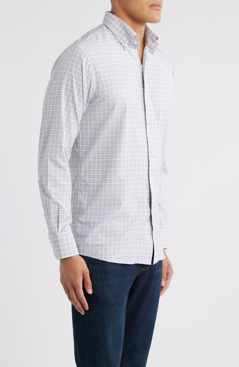 Peter Millar Check Performance Poplin Button-Down Shirt, Alternate, color, Nebula Blue