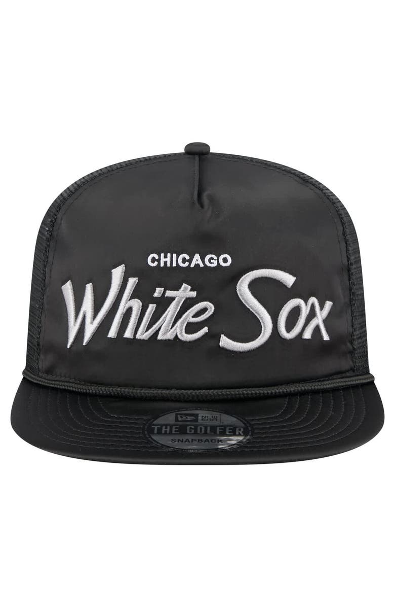 New Era Men's New Era Black Chicago White Sox Retro Satin Script Golfer Adjustable Hat, Alternate, color, Black