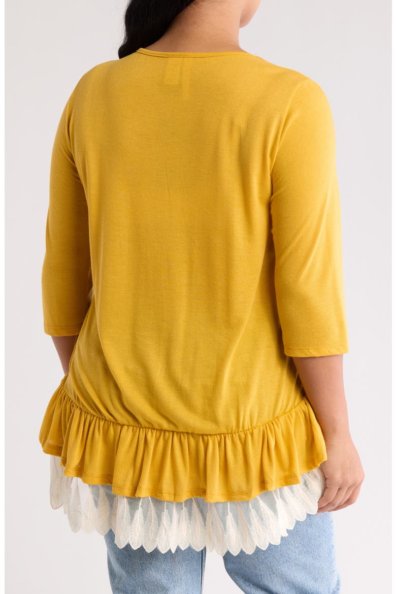 Three-Quarter Sleeve Crochet Peplum Top, Alternate, color, MUSTARD