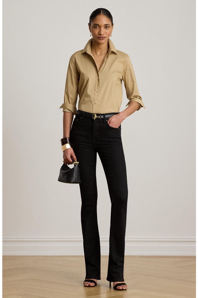 Silky Stretch Cotton Blend Button-Up Shirt, Alternate, color, BIRCH BEIGE