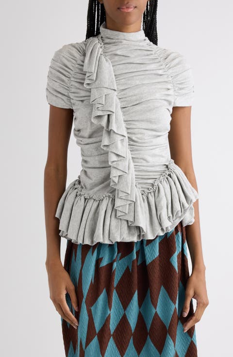 Ruffled Cotton Jersey Top