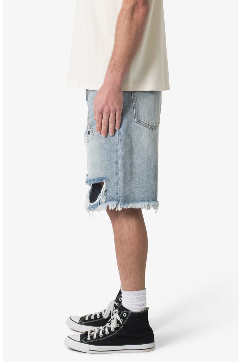 Distressed Spider Denim Shorts, Alternate, color, LIGHT BLUE