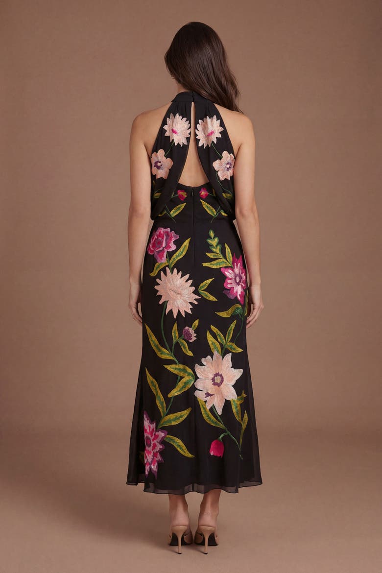 Floral Halter Neck Maxi Dress, Alternate, color, Black
