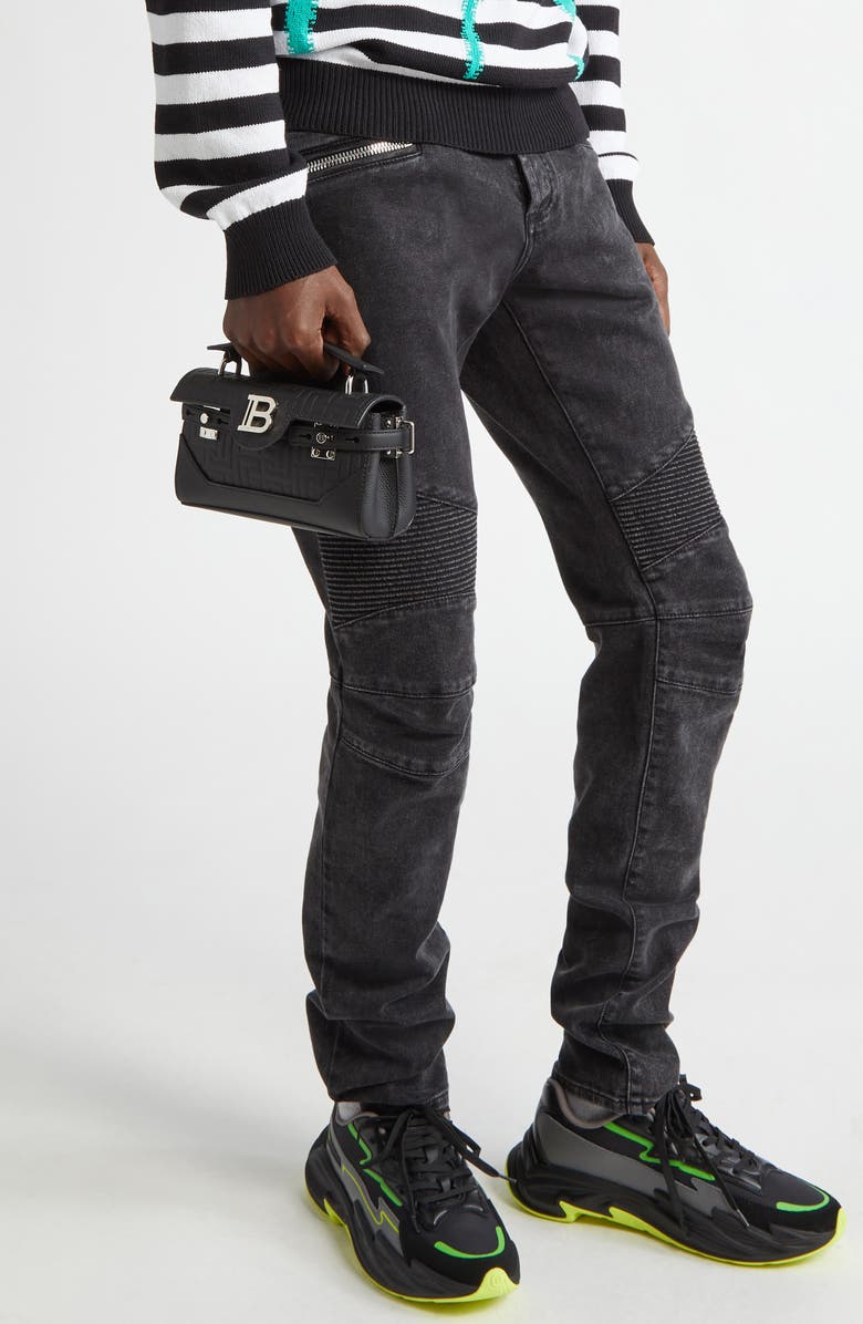 Balmain B-Buzz 19 Monogram Leather Handbag, Alternate, color,