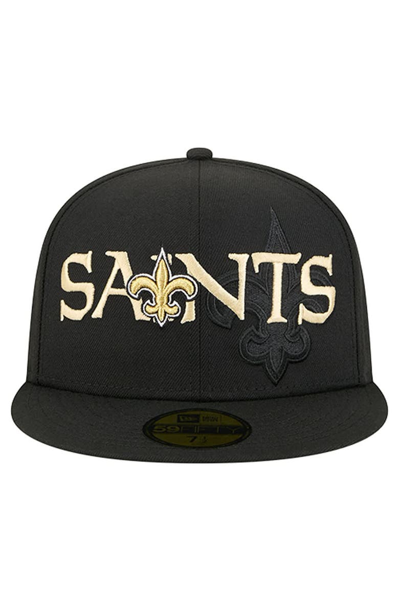 New Era Men's New Era  Black New Orleans Saints Overlap Wordmark 59FIFTY Fitted Hat, Alternate, color, Black