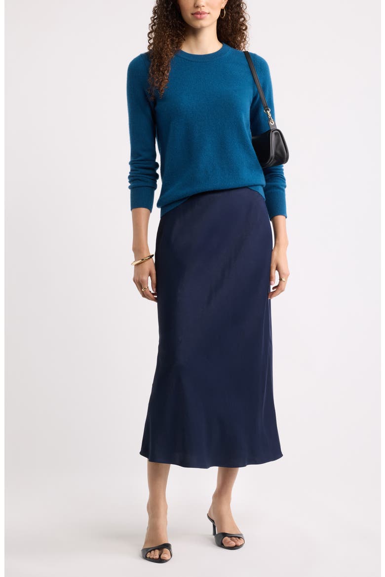 Bias Cut Satin Midi Skirt, Alternate, color, NAVY NIGHT
