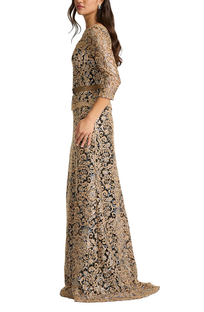 Tadashi Shoji Embroidered Sequin Gown, Alternate, color, Copper Shadow/ Black