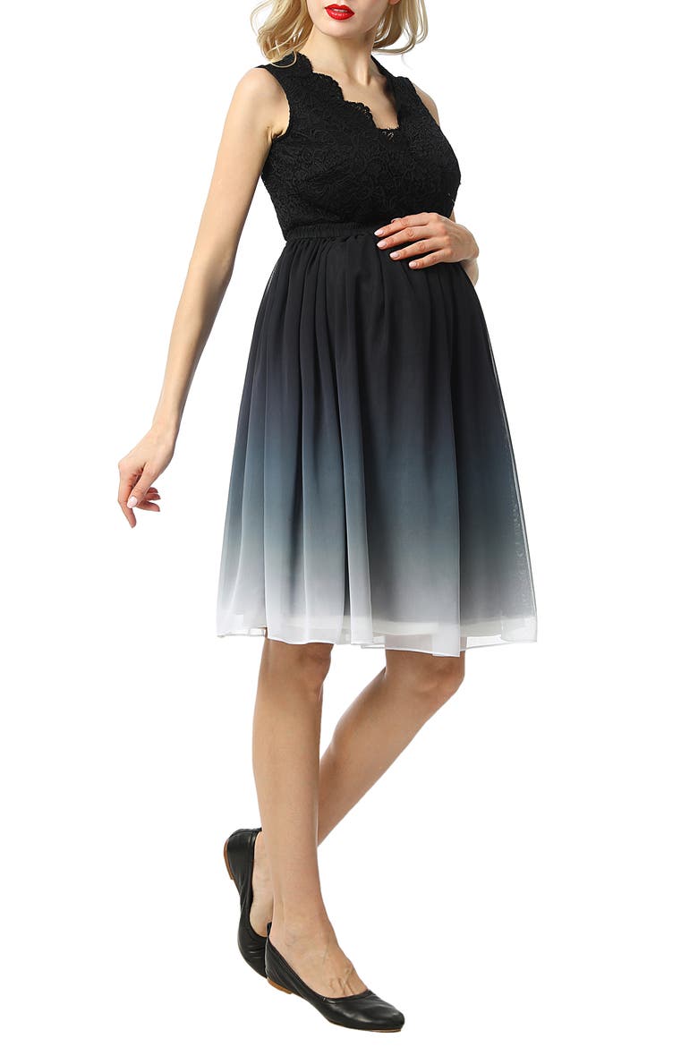 Steffy Ombré Chiffon & Lace Maternity Dress, Main, color, BLACK/ WHITE
