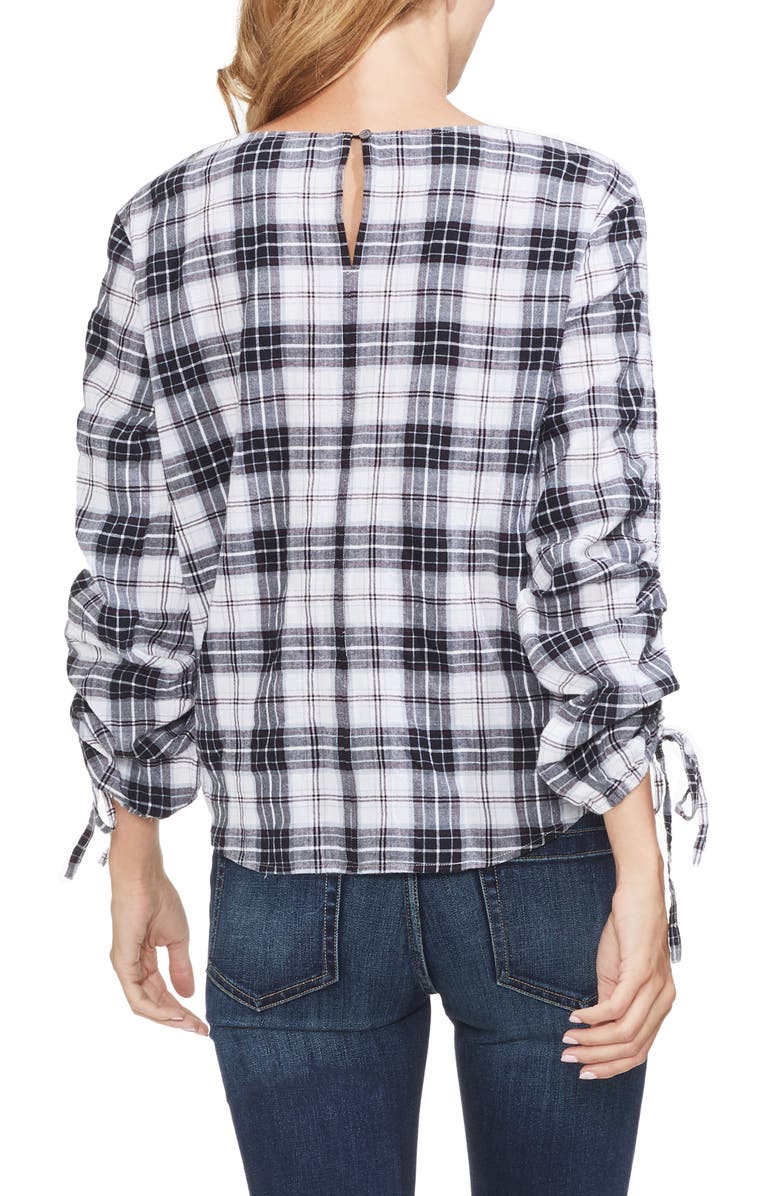 Vince Camuto Ruched Long Sleeve Tartan Plaid Blouse, Alternate, color, 