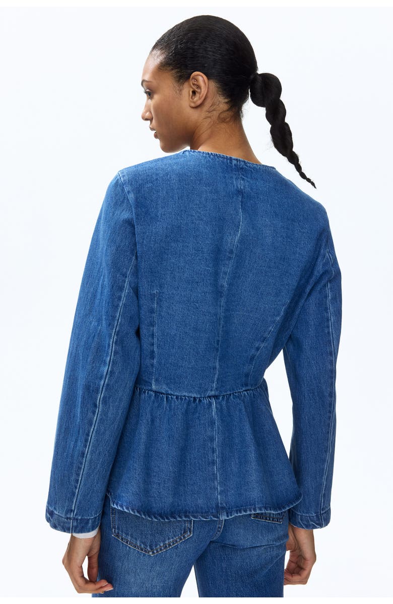 H&M Collarless Peplum Jacket, Alternate, color, Denim Blue