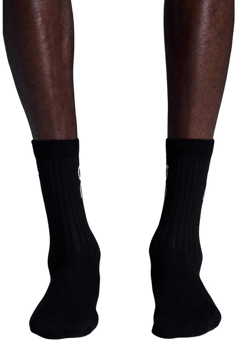 Logo Organic Cotton Crew Socks, Alternate, color, BLACK