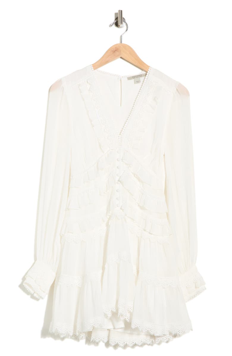 AllSaints Zaphia Long Sleeve Babydoll Minidress, Main, color, White