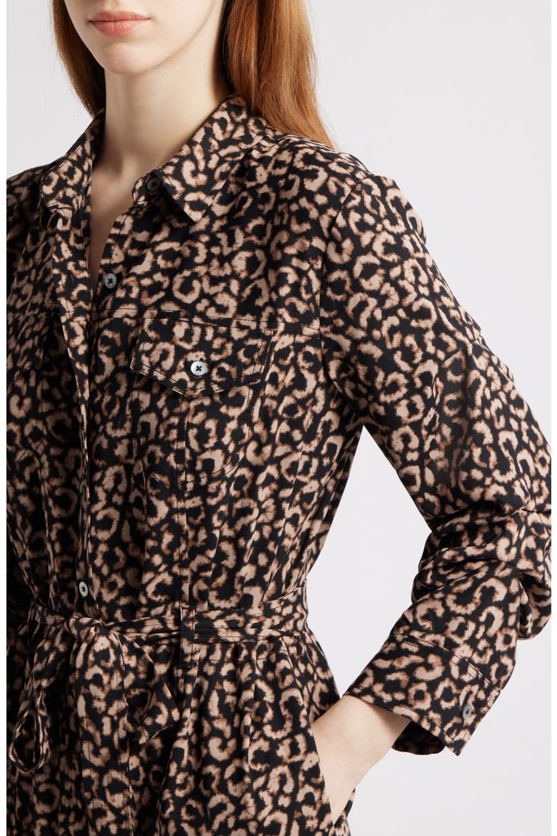 Abstract Animal Print Ruched Sleeve Trench Shirtdress, Alternate, color, BROWN MULTI