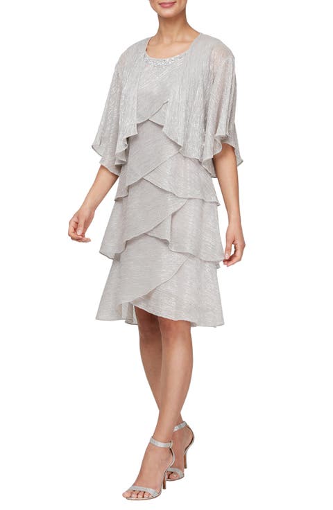 Metallic Tiered Sleeveless Dress with Jacket