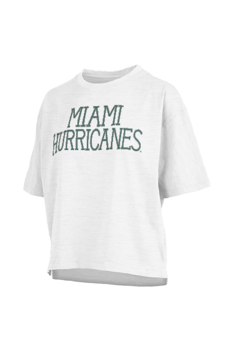 Women's Pressbox White Miami Hurricanes Motley Crew Chain Stitch Slub Waist Length Boxy T-Shirt, Alternate, color, White