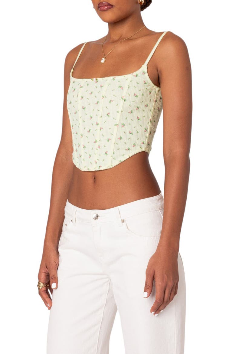 Rosey Print Pointelle Corset, Alternate, color, YELLOW