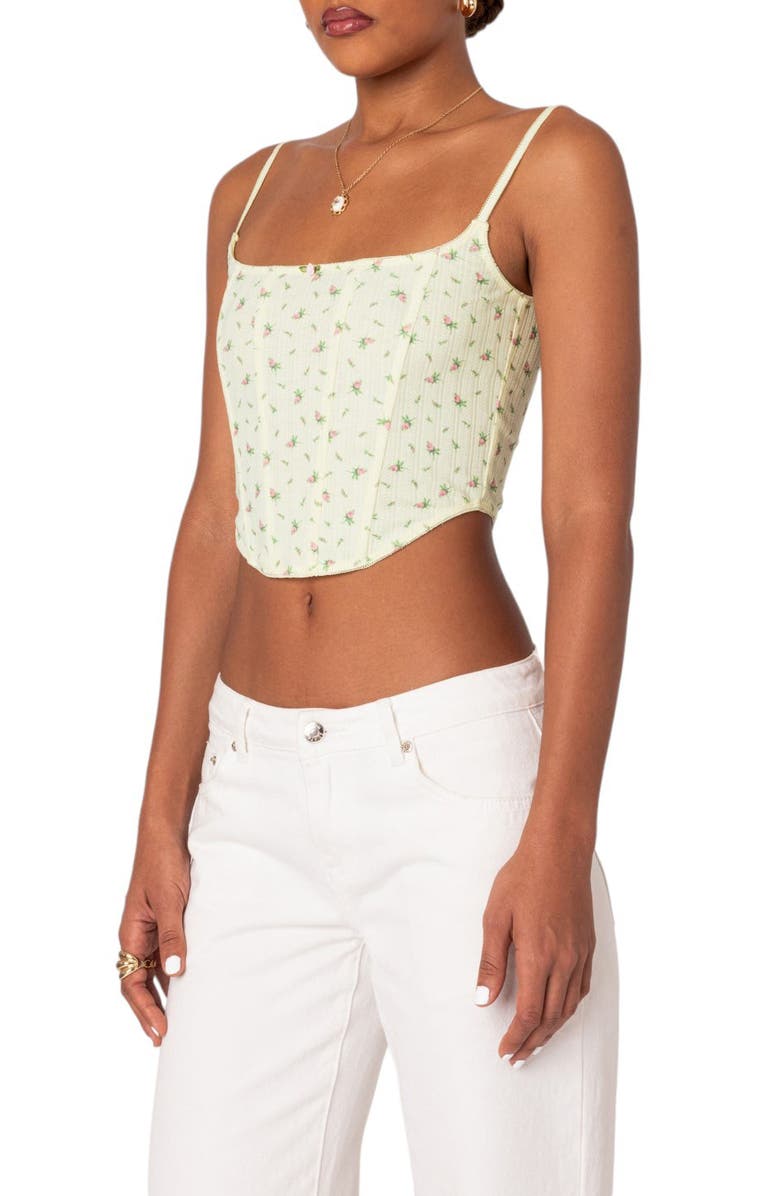 EDIKTED Rosey Print Pointelle Corset, Alternate, color, Yellow